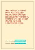      ARMY ELECTRICAL EXPLOSIVES SAFETY &lpar;Ammo 28&rpar;&vert;LATEST PREMIUM EXPERT UPDATE&lpar;2024-2025&rpar;&vert;BRAND NEW VERIFIED EXAM QUESTIONS WITH 100&percnt; CORRECT ANSWERS&comma; ALL GRADED A&plus;&vert;GUARANTEED SUCCESS