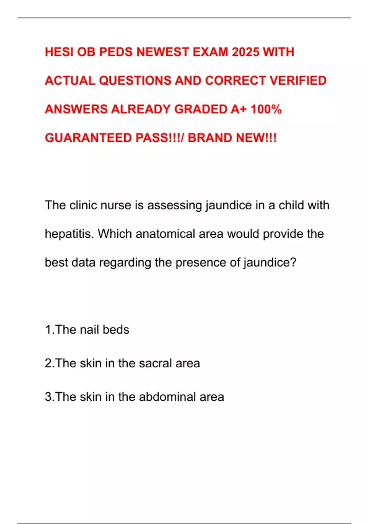 HESI OB PEDS NEWEST EXAM 2025 WITH ACTUAL QUESTIONS AND CORRECT ...
