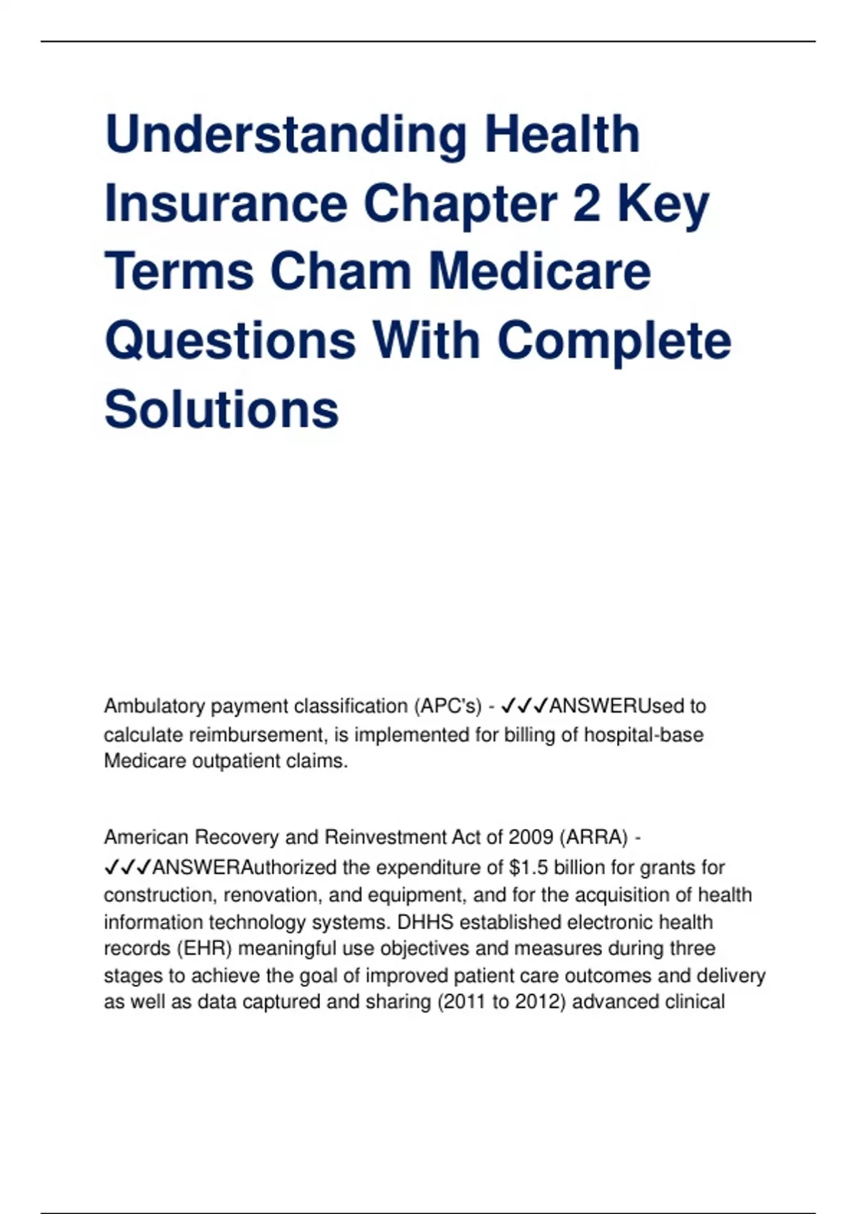 Understanding Health Insurance Chapter 2 Key Terms Cham Medicare ...