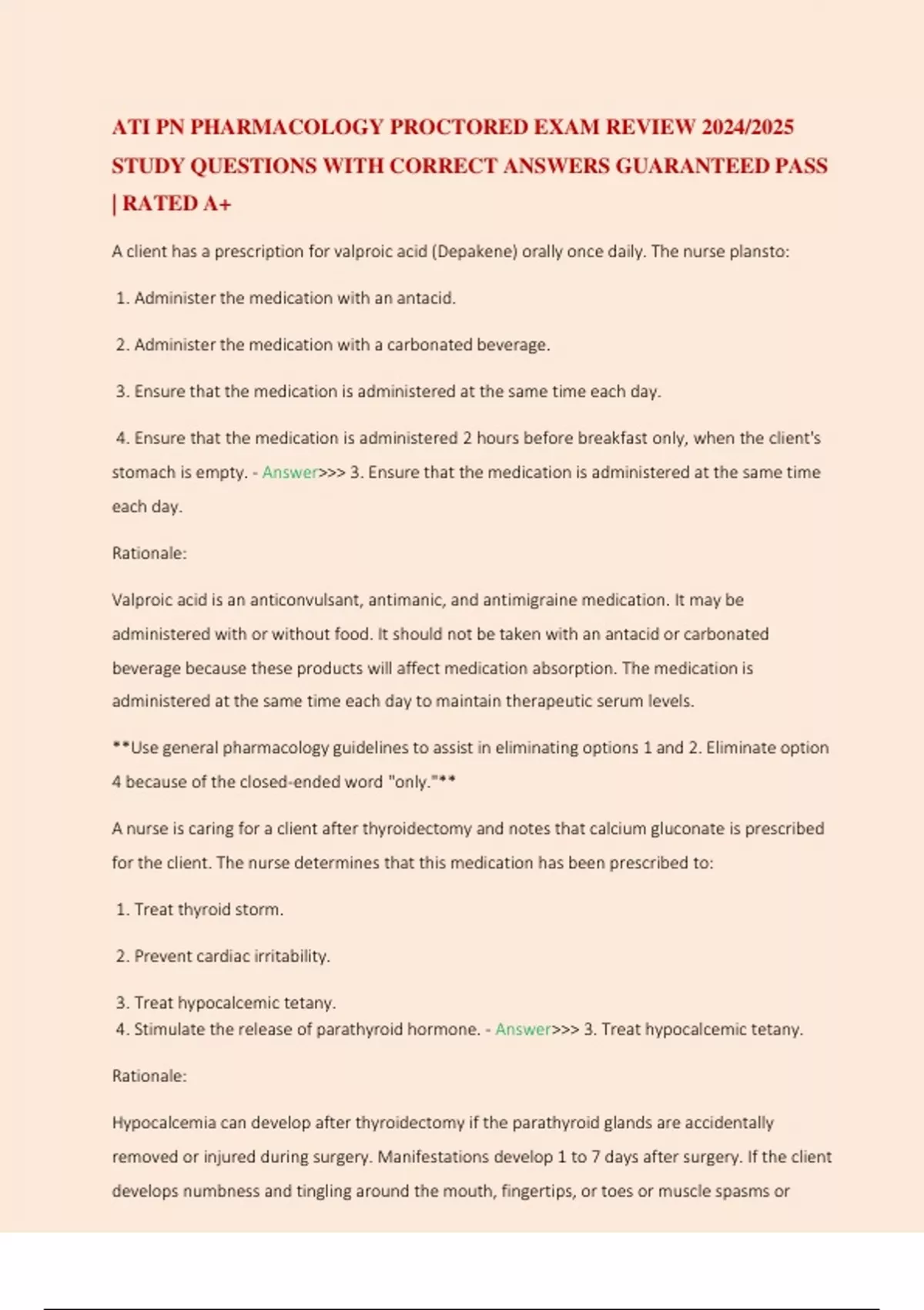 ATI PN PHARMACOLOGY PROCTORED EXAM REVIEW 2024/2025 STUDY QUESTIONS ...