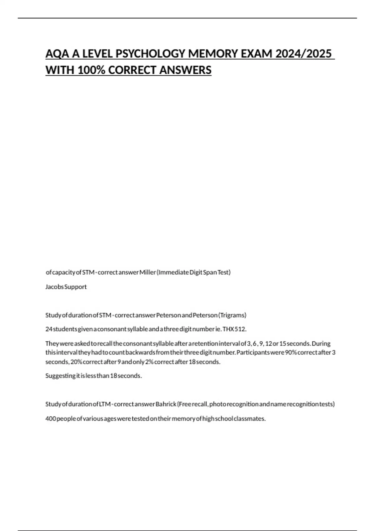 AQA A LEVEL PSYCHOLOGY - Stuvia US