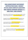 ONS CHEMOTHERAPY BIOTHERAPY  CERTIFICATION EXAM &vert; NEWEST  ACTUAL EXAM COMPLETE QUESTIONS  AND VERIFIED ANSWERS GRADED A&plus; &vert;  100&percnt; PASS &vert; 2025 UPDATE&excl;