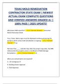 TEXAS MOLD REMEDIATION  CONTRACTOR STATE EXAM &vert; NEWEST ACTUAL EXAM COMPLETE QUESTIONS  AND VERIFIED ANSWERS GRADED A&plus; &vert;  100&percnt; PASS &vert; 2025 UPDATE&excl;