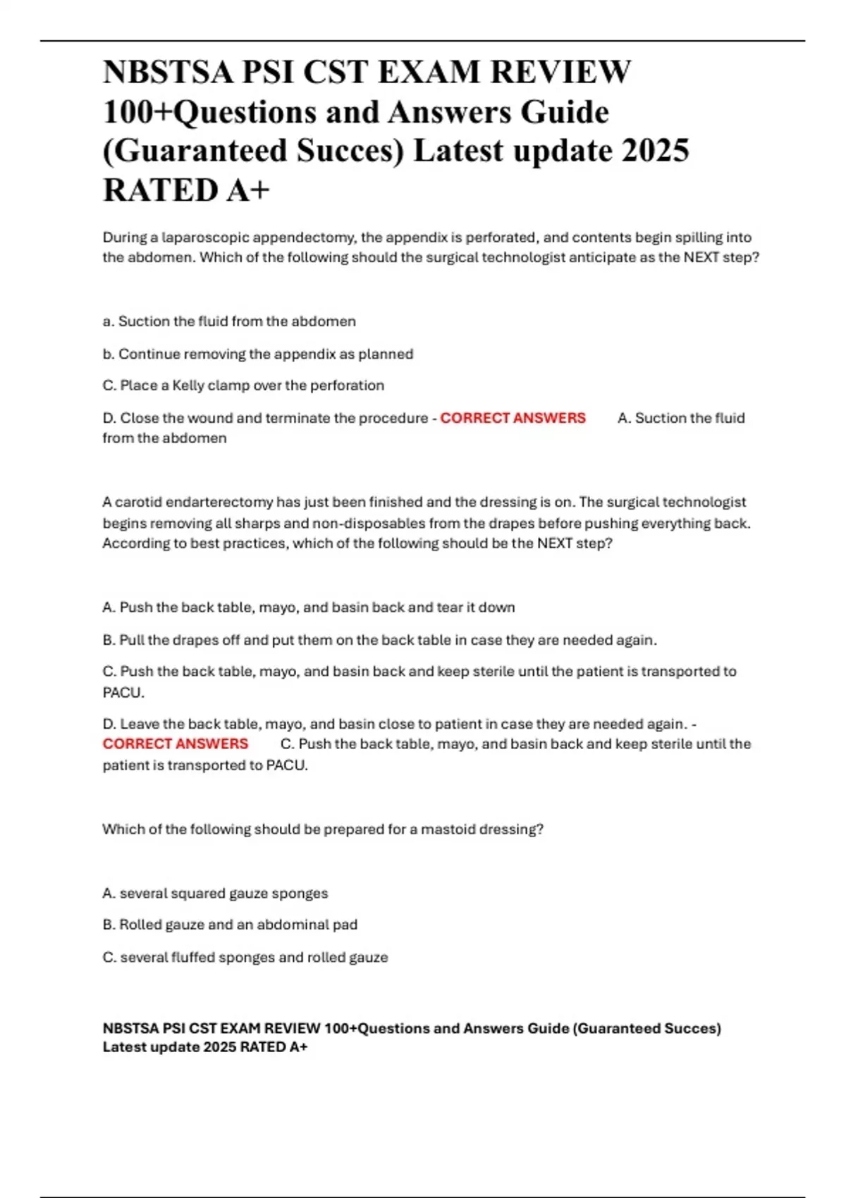 NBSTSA PSI CST EXAM REVIEW 100+Questions and Answers Guide (Guaranteed ...