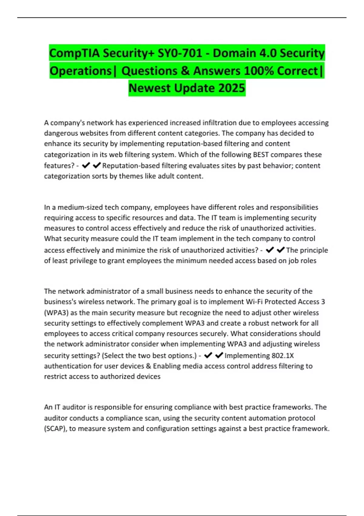 CompTIA Security+ SY0-701 - Domain 4.0 Security Operations| Questions ...