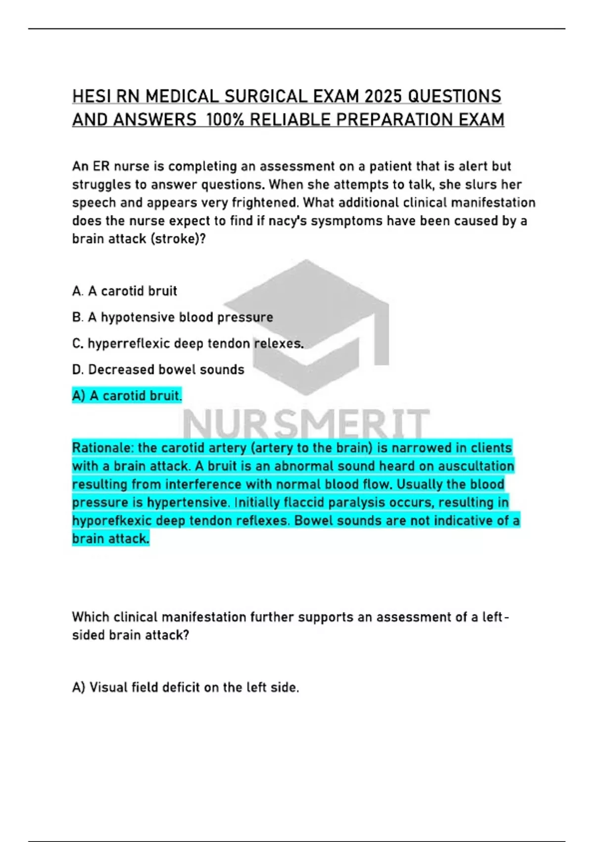 HESI RN MEDICAL SURGICAL EXAM 2025 QUESTIONS AND ANSWERS 100% RELIABLE ...
