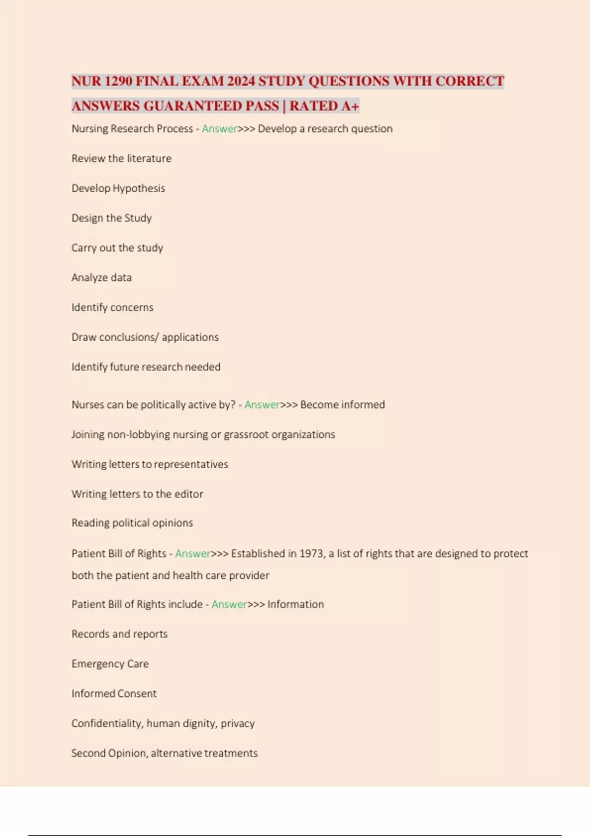 NUR 1290 FINAL EXAM 2024 STUDY QUESTIONS WITH CORRECT ANSWERS ...