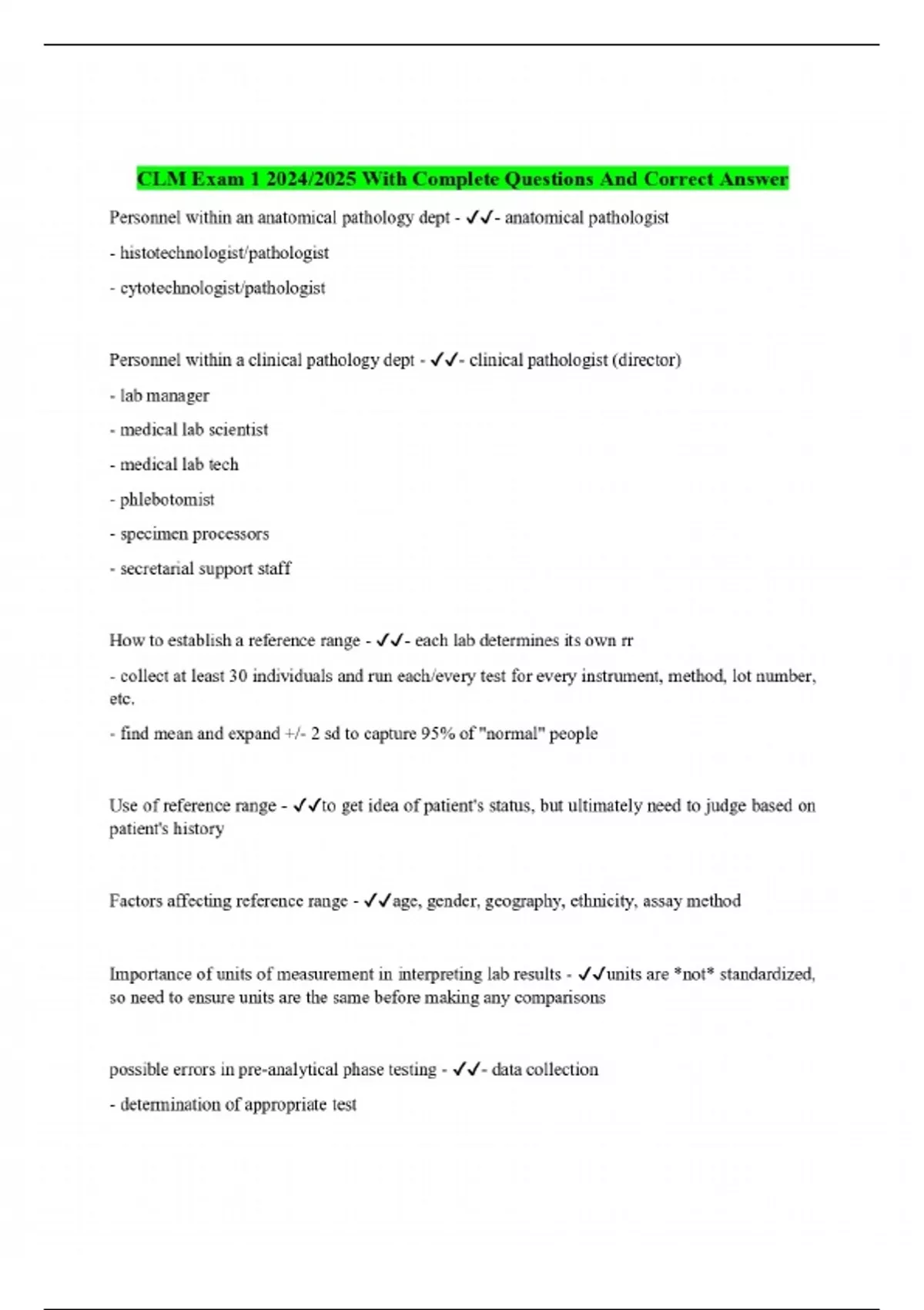 CLM Exam 1 2024/2025 With Complete Questions And Correct Answer - CLMS ...