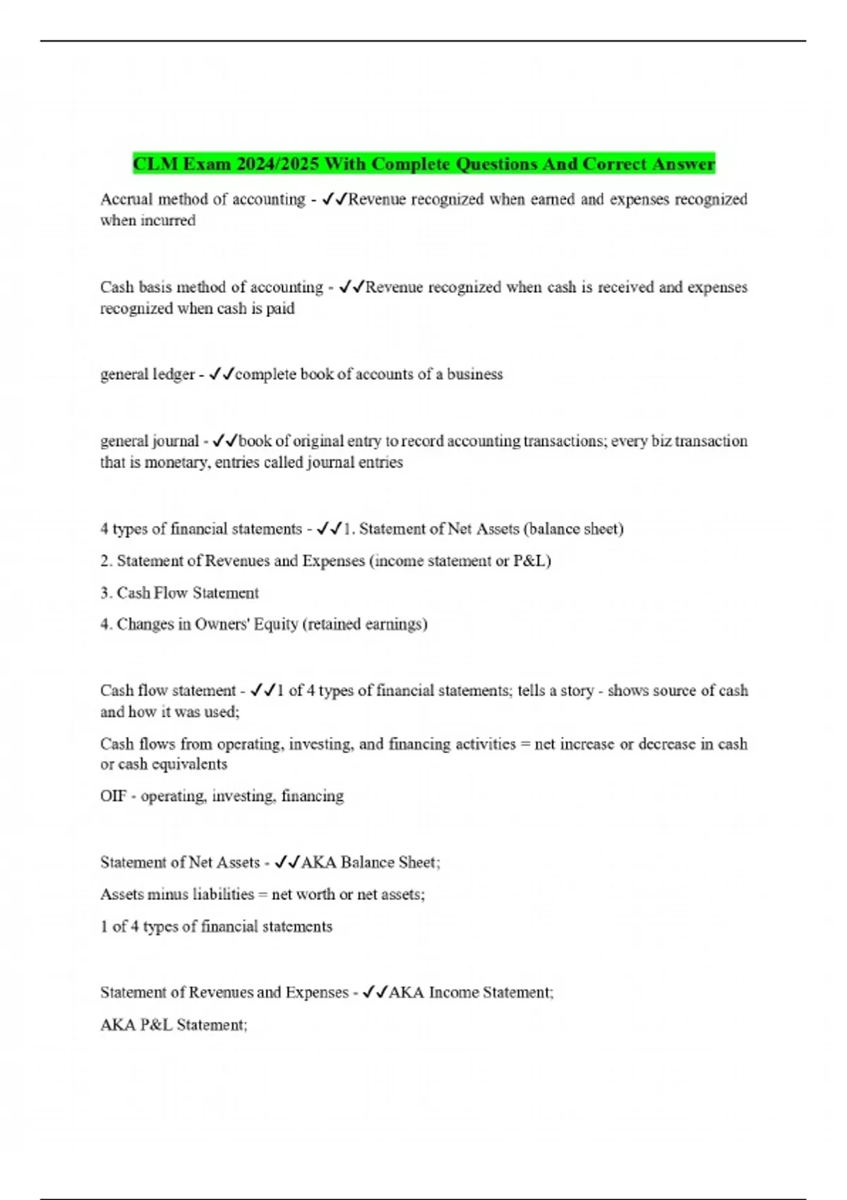 CLM Exam 2024/2025 With Complete Questions And Correct Answer - CLMS ...