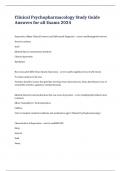 Clinical Psychopharmacology Study Guide Answers for all Exams 2024