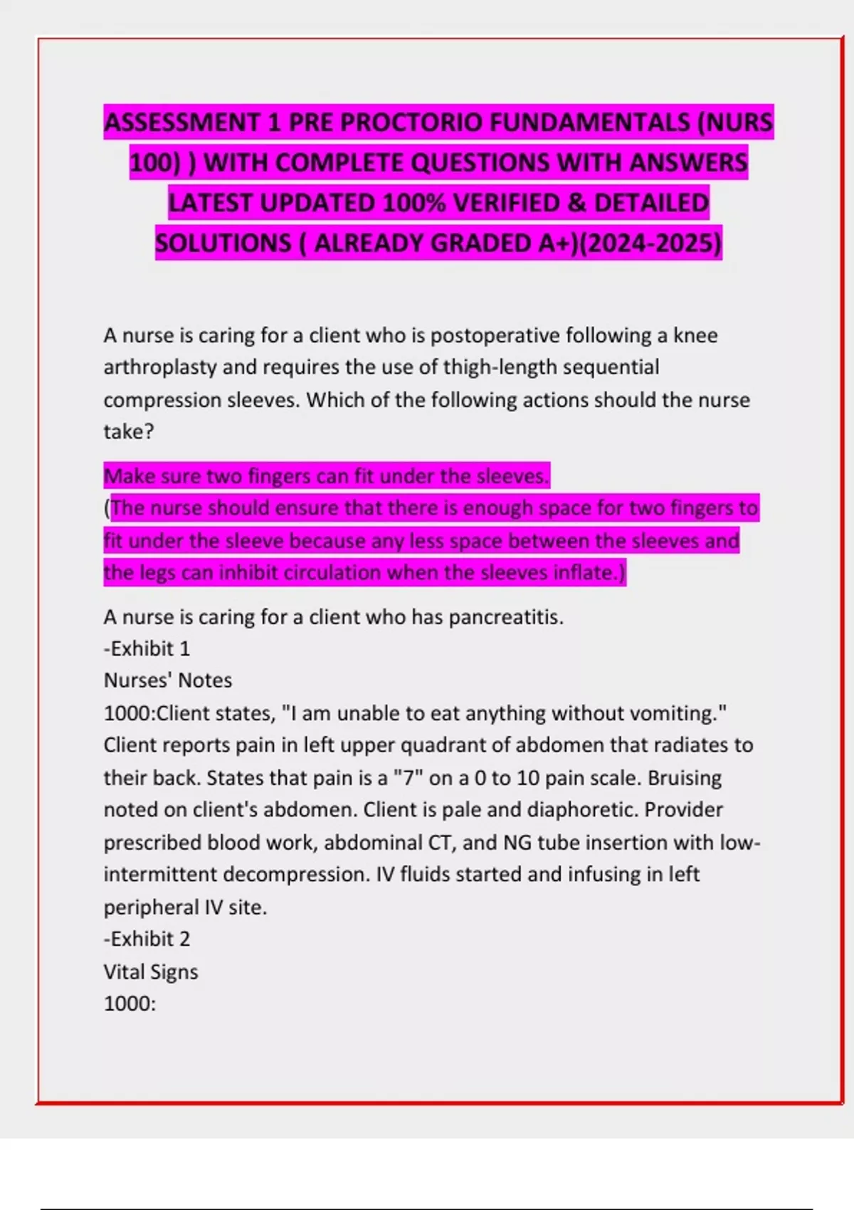 NURS 100 Actual exam complete questions and accurate detailed answers ...