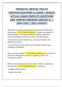 PERINATAL MENTAL HEALTH  CERTIFICATION &lpar;PMH-C&rpar; EXAM &vert; NEWEST  ACTUAL EXAM COMPLETE QUESTIONS  AND VERIFIED ANSWERS GRADED A&plus; &vert;  100&percnt; PASS &vert; 2025 UPDATE&excl;