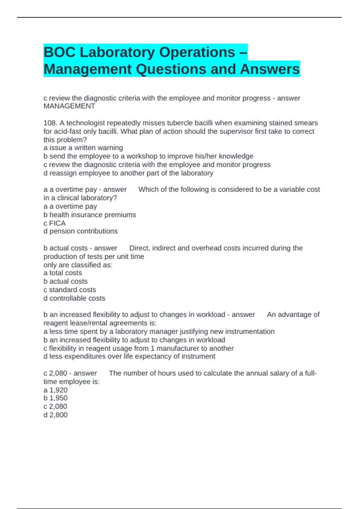BOC Laboratory Operations – Management Questions and Answers ...