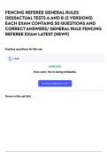 FENCING REFEREE GENERAL RULES &vert;2025ACTUAL TESTS A AND B &lpar;2 VERSIONS&rpar; EACH EXAM CONTAINS 50 QUESTIONS AND CORRECT ANSWERS&sol; GENERAL RULE FENCING REFEREE EXAM LATEST &lpar;NEW&excl;&excl;&rpar;