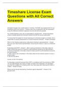 Timeshare License Exam Questions with All Correct Answers  