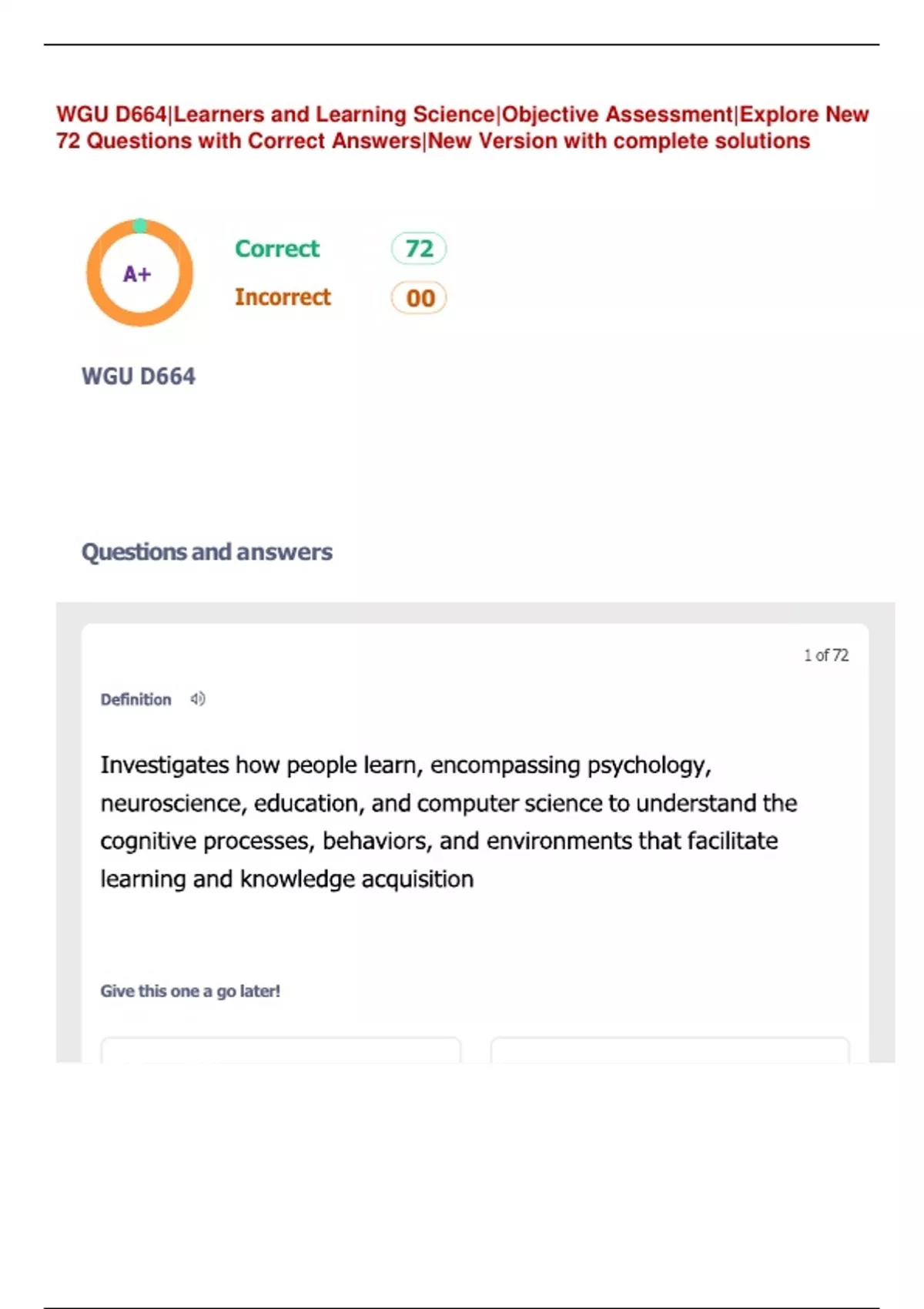 WGU D664|Learners and Learning Science|Objective Assessment|Explore New ...