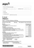 AQA A-level FRENCH Paper 1 JUNE 2024 QUESTION PAPER&colon; Listening&comma; Reading and Writing