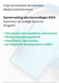 Media Entertainment Vrije Universiteit Amsterdam 2024 - All lecture notes &lpar;15&rpar; &plus; 64 test questions &plus; key concepts &plus; exam hacks & tricks