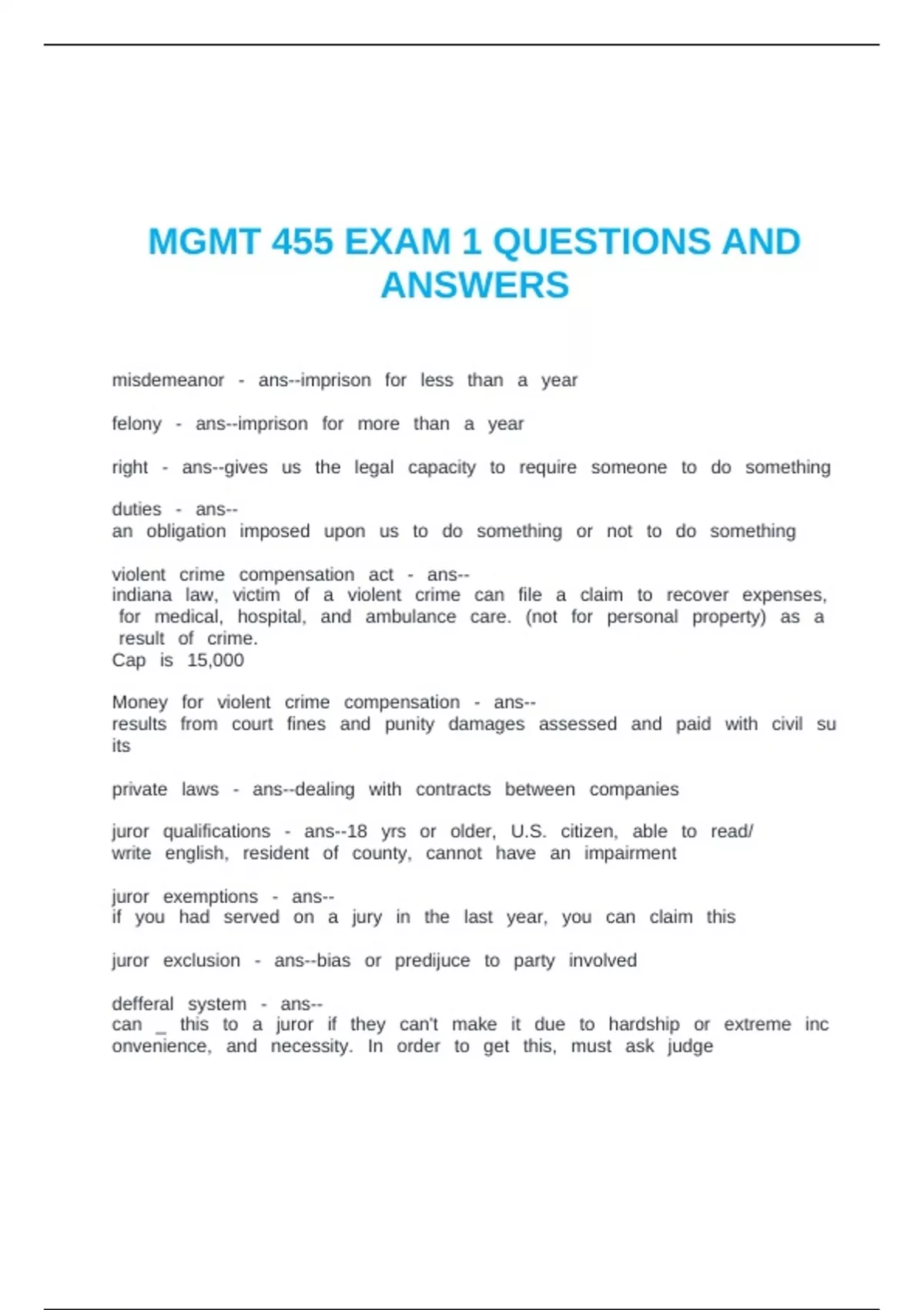 MGMT 455 EXAM 1 QUESTIONS AND ANSWERS - MGMT 455 Fnal Exm - Stuvia US