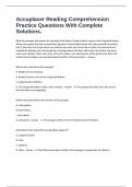 Accuplacer Reading Comprehension Practice Questions With Complete Solutions&period;