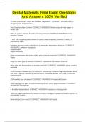 Dental Materials Final Exam Questions And Answers 100&percnt; Verified