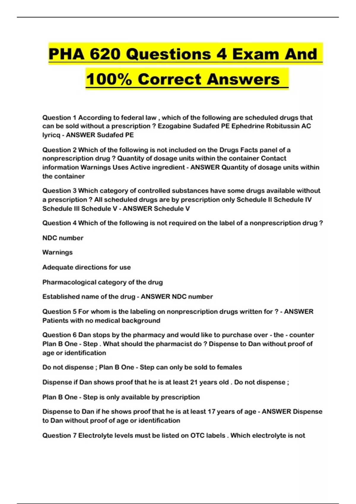 PHA 620 Questions 4 Exam And 100% Correct Answers - PHA 620 - Stuvia US