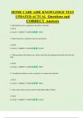 HOME CARE AIDE KNOWLEDGE TEST UPDATED ACTUAL Questions and  CORRECT Answers