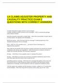 LA CLAIMS ADJUSTER PROPERTY AND CAUSALITY PRACTICE EXAM 2 QUESTIONS WITH CORRECT ANSWERS