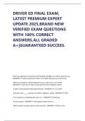 DRIVER ED FINAL EXAM&comma; LATEST PREMIUM EXPERT UPDATE 2025&comma;BRAND NEW VERIFIED EXAM QUESTIONS WITH 100&percnt; CORRECT ANSWERS&comma;ALL GRADED A&plus;&vert;GUARANTEED SUCCESS&period;