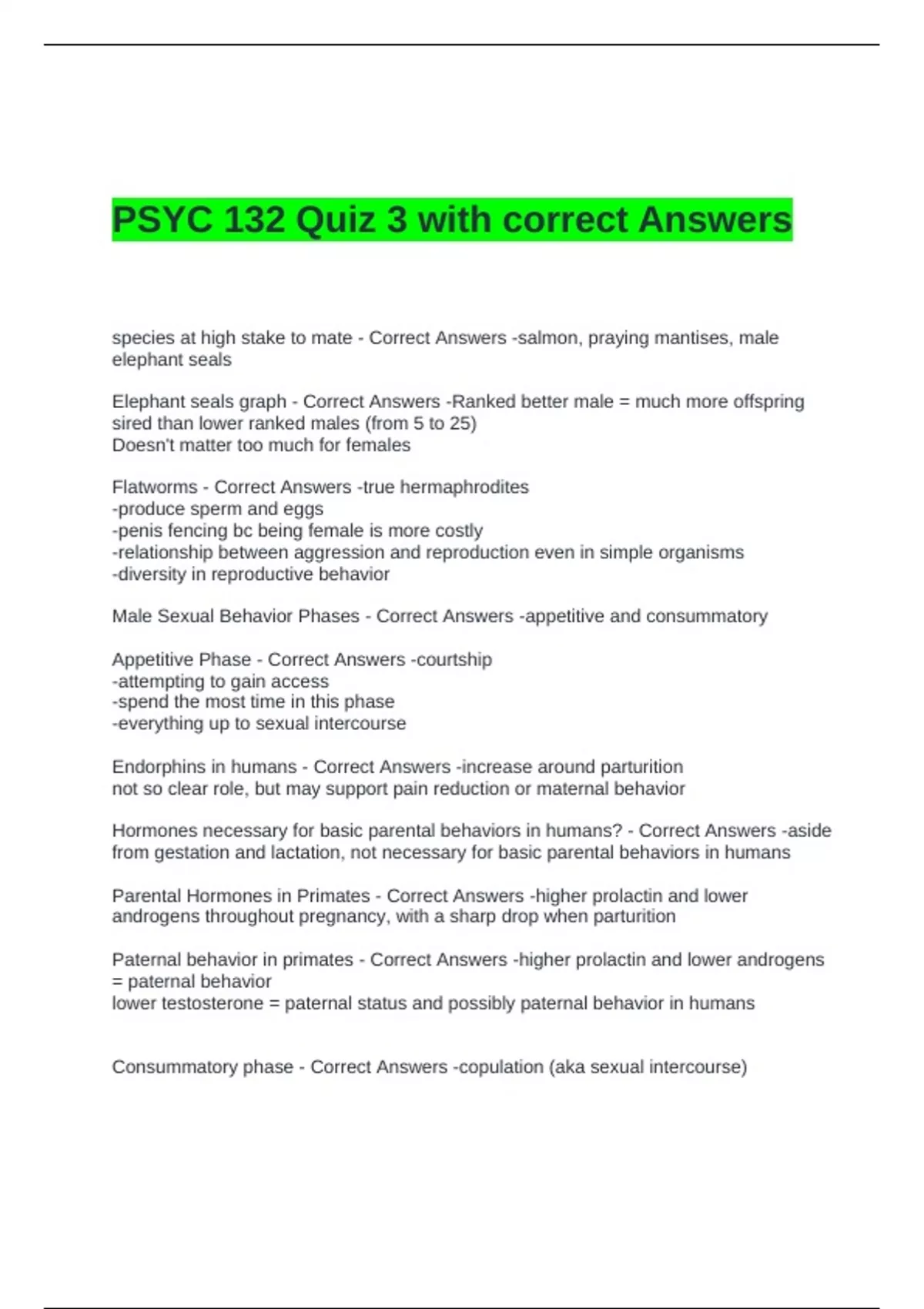 PSYC 132 Quiz 3 with correct Answers 2025 - PSYC 132 - Stuvia US