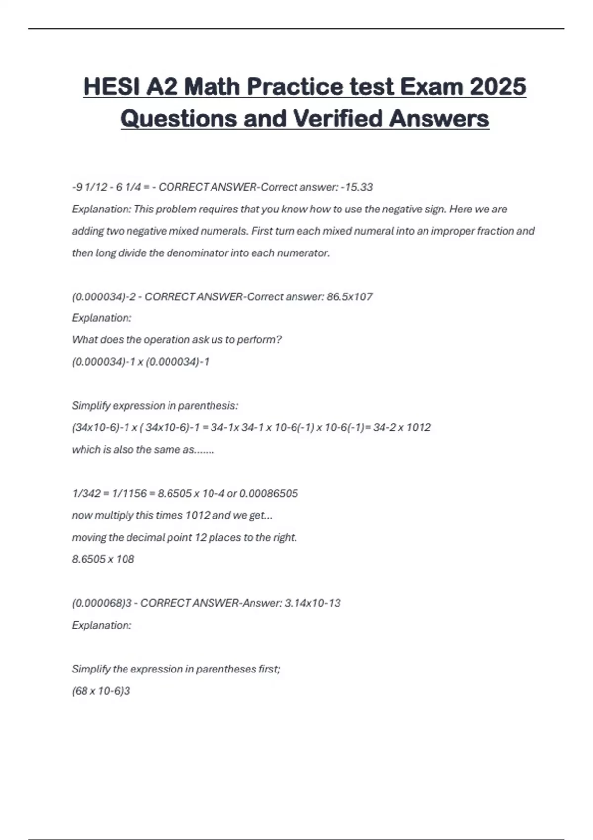 HESI A2 Math Practice test Exam 2025 Questions and Verified Answers ...