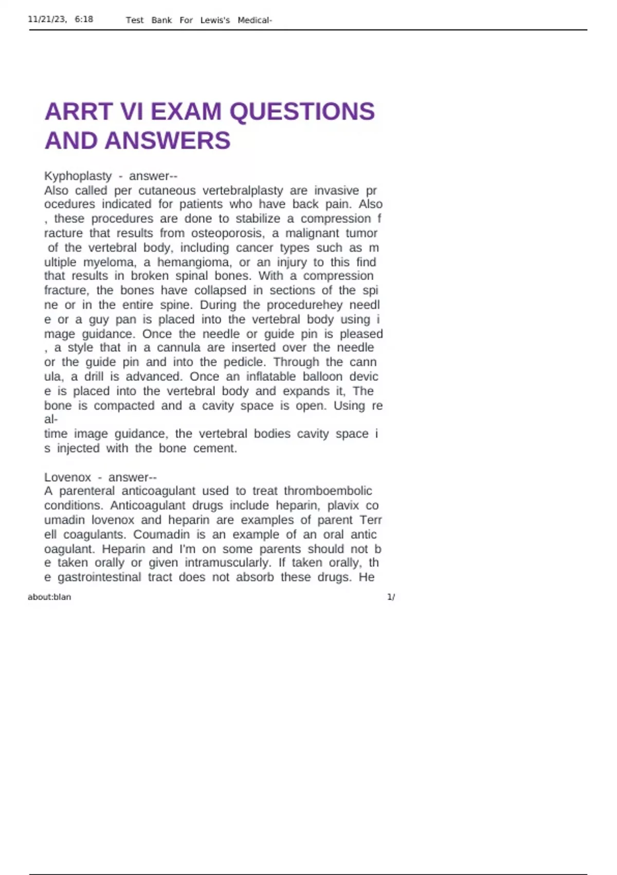 ARRT VI EXAM QUESTIONS AND ANSWERS - AART - Stuvia US