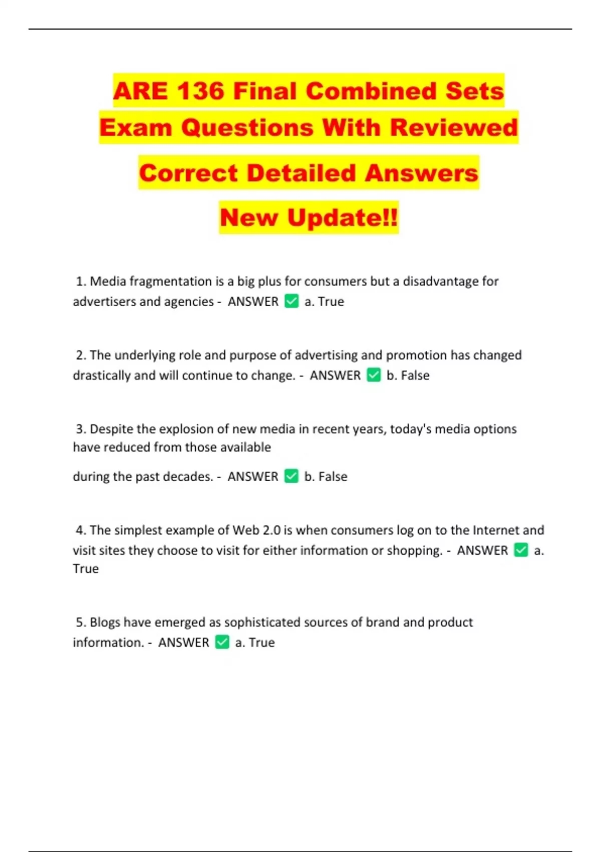 ARE 136 Final Combined Sets Exam Questions With Reviewed Correct ...