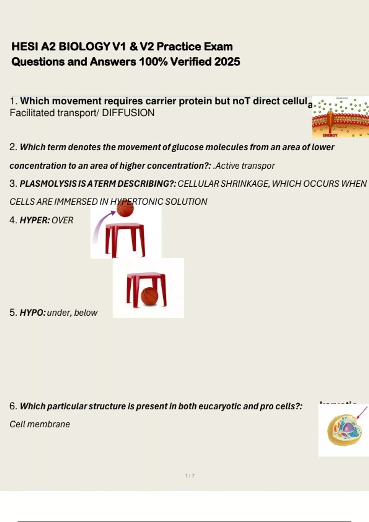 HESI A2 BIOLOGY V1 & V2 Practice Exam Questions and Answers 100% ...