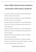 Class A Water Operator Exam Questions  and Answers 100&percnt; Solved &vert; Graded A&plus;