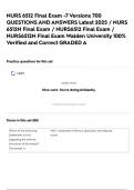 NURS 6512 Final Exam -7 Versions 700 QUESTIONS AND ANSWERS Latest 2025 &sol; NURS 6512N Final Exam &sol; NURS6512 Final Exam &sol; NURS6512N Final Exam Walden University 100&percnt; Verified and Correct GRADED A