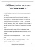 CRISC Exam Questions and Answers  100&percnt; Solved &vert; Graded A&plus;