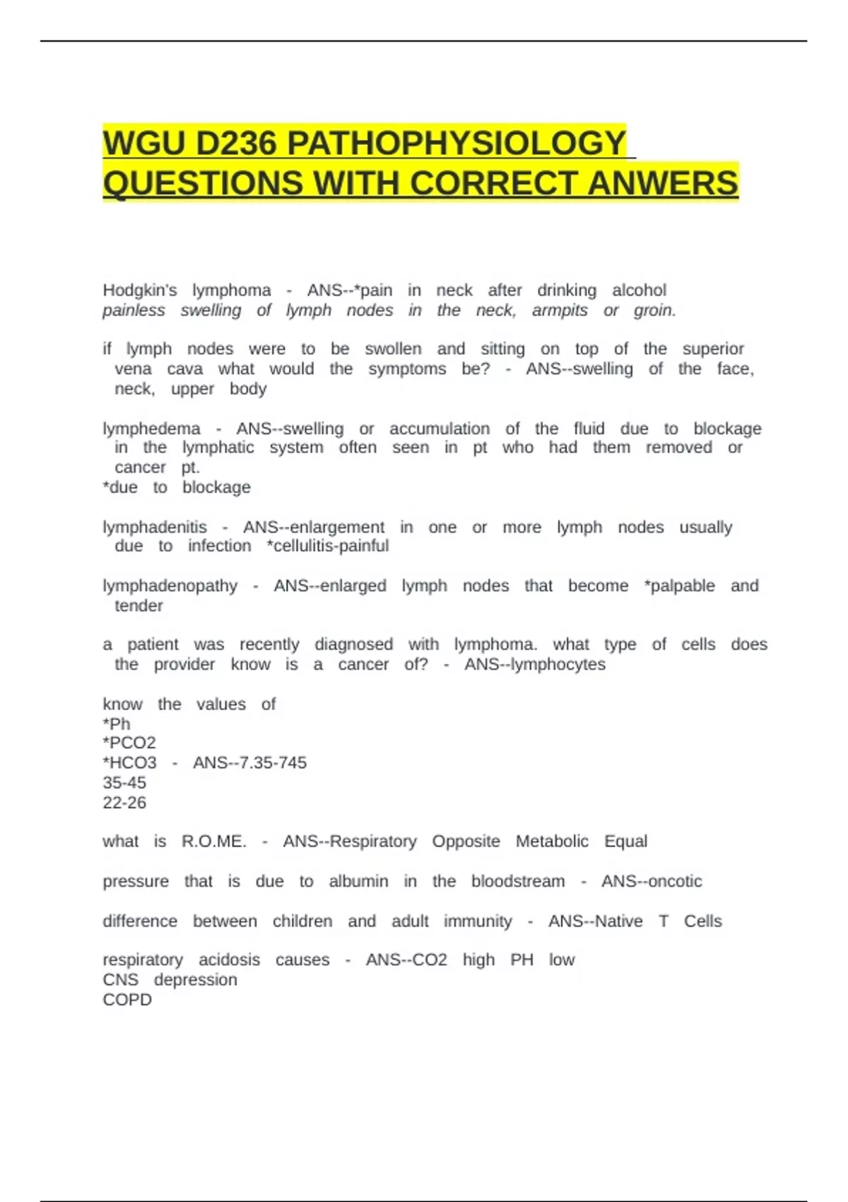 WGU D236 PATHOPHYSIOLOGY QUESTIONS WITH CORRECT ANWERS - WGU D236 ...