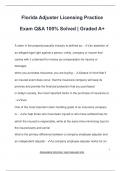 Florida Adjuster Licensing Practice  Exam Q&A 100&percnt; Solved &vert; Graded A&plus;