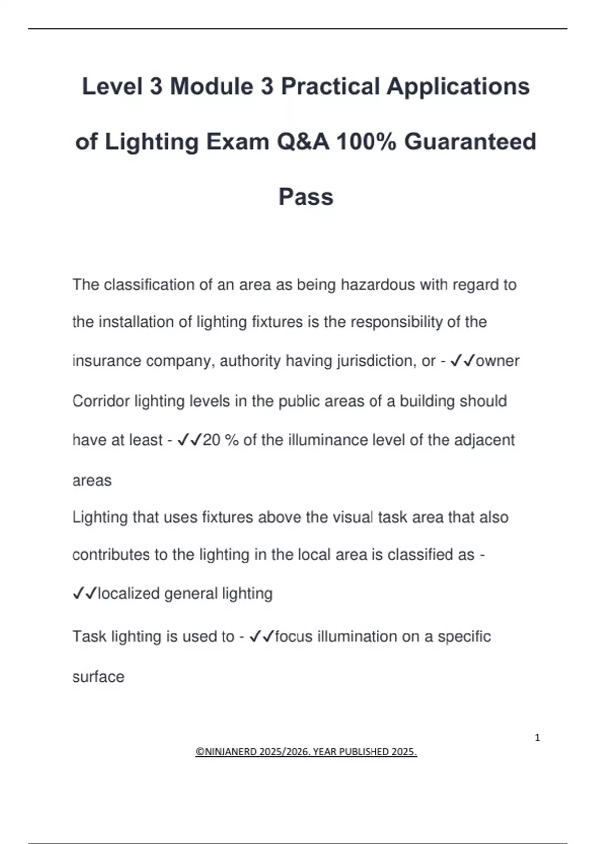 Level 3 Module 3 Practical Applications of Lighting Exam Q&A 100% ...