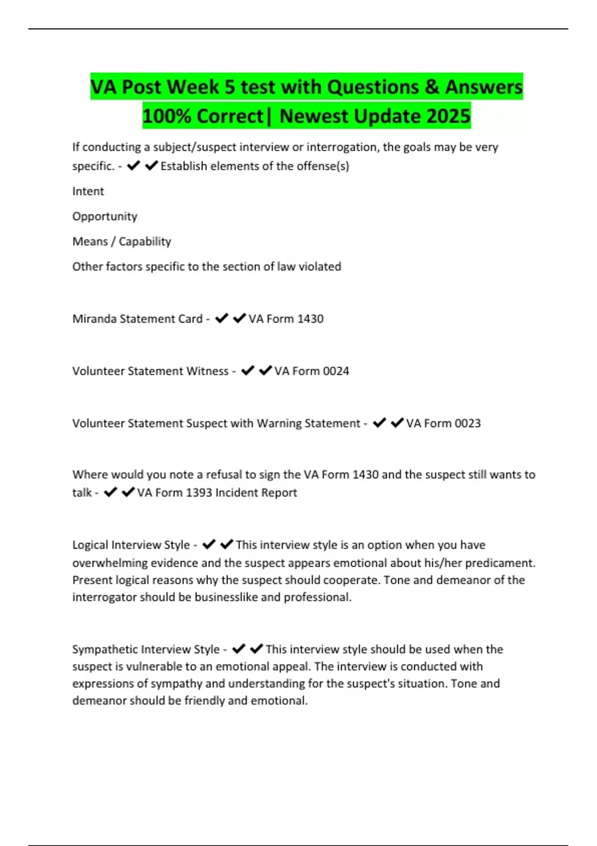 VA Post Week 5 test with Questions & Answers 100% Correct| Newest ...