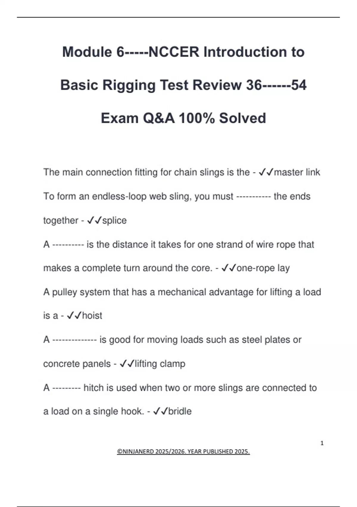 Module 6-----NCCER Introduction to Basic Rigging Test Review 36------54 ...