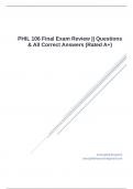 PHIL 106 Final Exam Review &vert;&vert; Questions & All Correct Answers &lpar;Rated A&plus;&rpar;