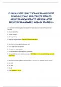 CLINICAL CHEM FINAL TEST BANK EXAM NEWEST EXAM QUESTIONS AND CORRECT DETAILED ANSWERS A NEW UPDATED VERSION LATEST 2025&lpar;VERIFIED ANSWERS&rpar; ALREADY GRADED A&plus;