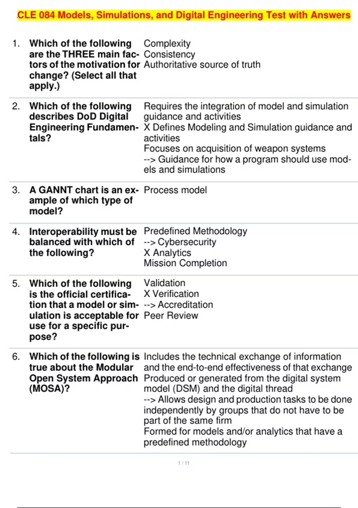 CLE 084 Models, Simulations, and Digital Engineering Test with Answers ...
