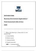 BUS 2060 &lpar;WGU D078&rpar; Business Environment Applications I FA &lpar;Qns & Ans&rpar; 2025