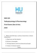 NSG 520 &lpar;HU&rpar; Pathophysiology & Pharmacology Final Exam &lpar;Qns & Ans&rpar; 2025