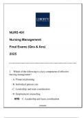 NSG 491 &lpar;LU&rpar; Nursing Management Final Exam &lpar;Qns & Ans&rpar; 2025&period;