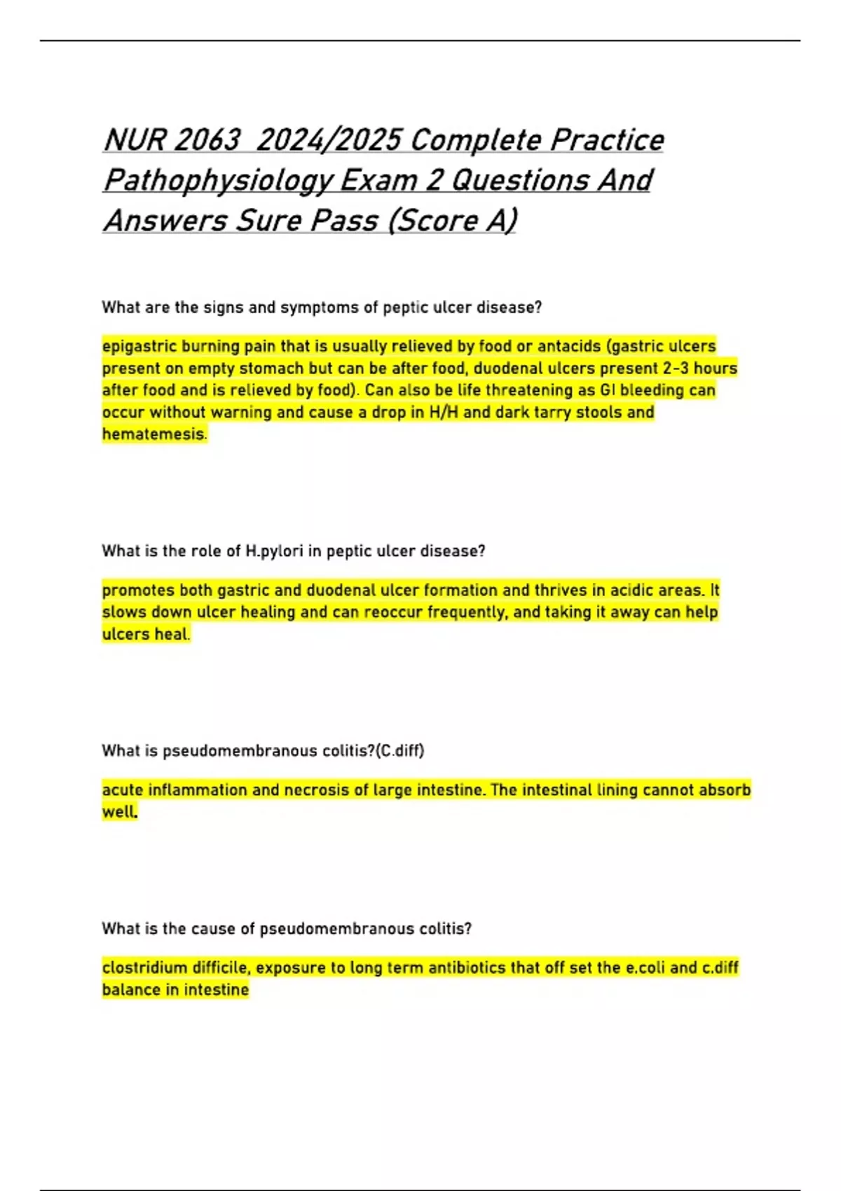NUR /2025 Complete Practice Pathophysiology Exam 2 Questions And ...