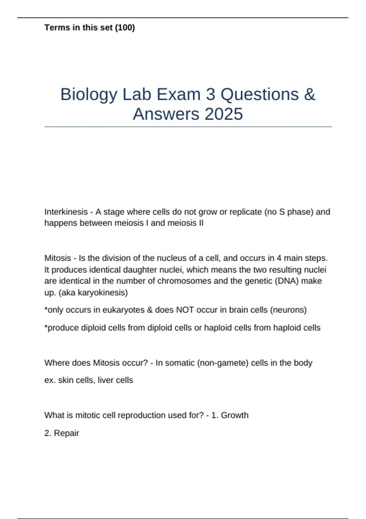 Biology Lab Exam 3 Questions & Answers 2025 - Lab - Stuvia US